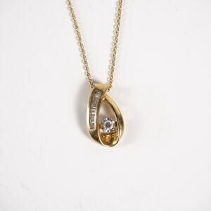 0.2Ct Nat Diamonds Teardrop Pendant Solid 14K Gold Necklace